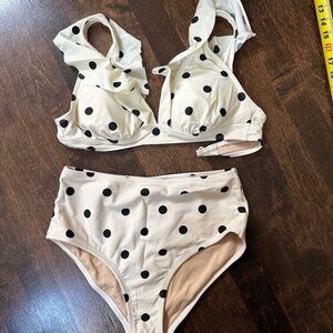 Old Navy Cream and Black Polka Dot High Waisted Bikini, Size S
